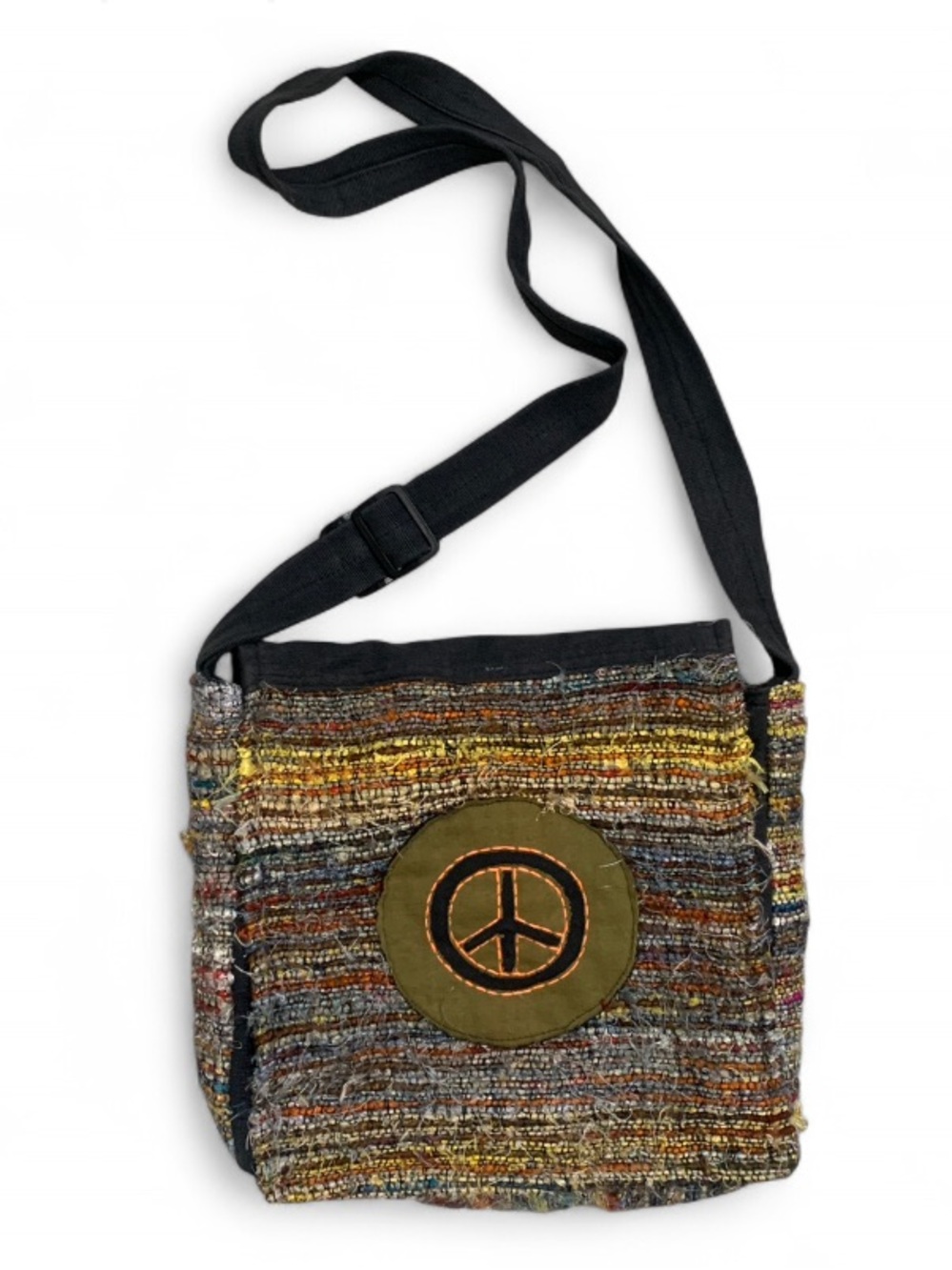 Y2K Boho Peace Sign Patch Crossbody Bag in Multicolor